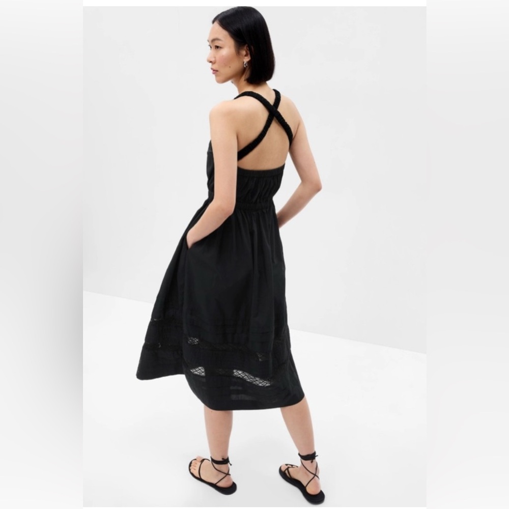 GAP Black Sleeveless Midi Dress with Cross-Back Straps
